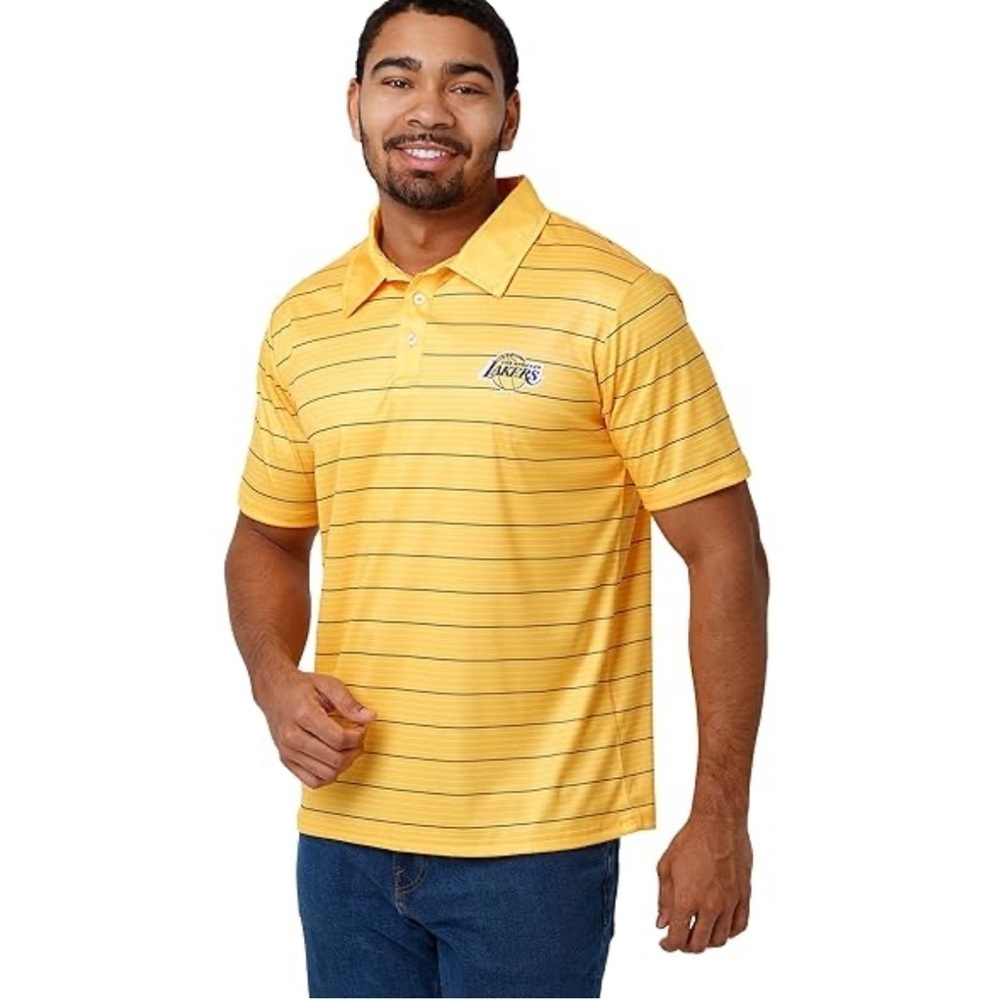 NBA Los Angeles Lakers Yellow Striped Polo Shirt NEW Medium Basketball